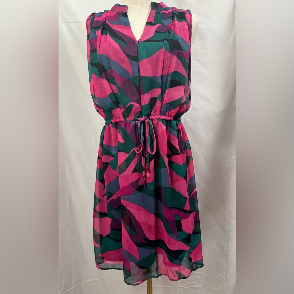 Nine West Abstract Pink and Green Midi Dress